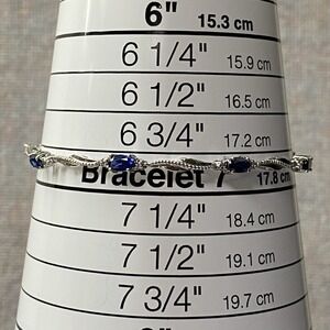 Oval Simulated Lab Created Sapphire Tennis Bracelet 925 Sterling Silver 7.5"